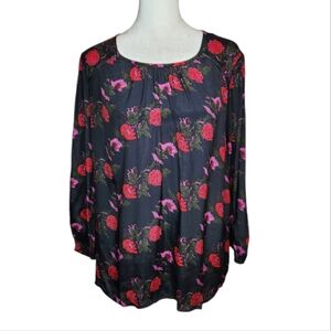 Lucky Brand 3/4 Sleeve Dark Floral Top Size Large